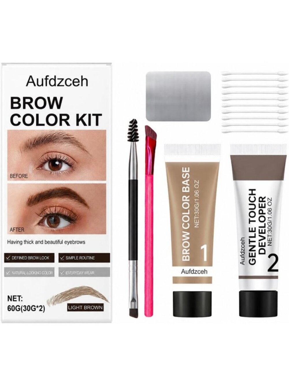 At-Home Brow Color Kit - 60g Cream Set with Grooming Tools for Perfect Brows